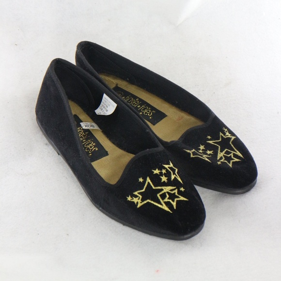 Tinsel Toes Black Velvet Gold Star Loafers Flats - Picture 7 of 8